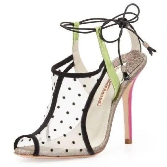 Sophia Webster Mesh Polka Dot Tri Color Metallic Peep Toe Heels Sz: 8 - Picture 2 of 13
